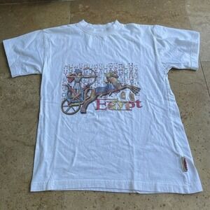 Vintage Nutmeg Mills Egypt‎ T Shirt Men's Small White Graphic Pharaoh Chariot